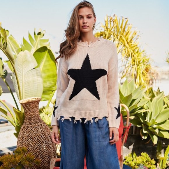 Starry Eyed Ivory Star Print Distressed Sweater - Picture 9 of 13